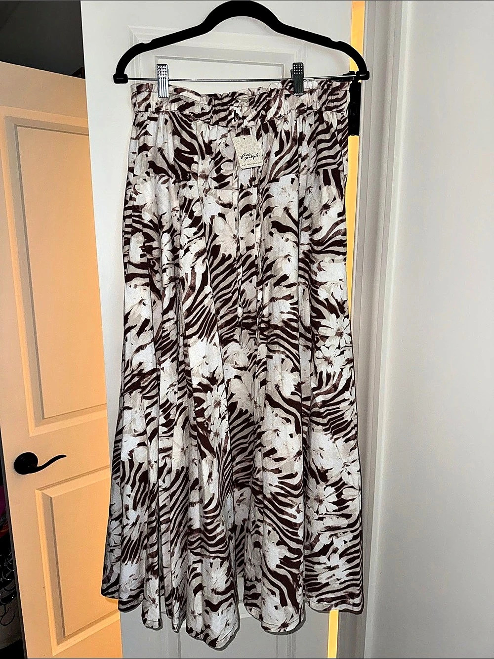 Free People Brown & White Maxi Skirt